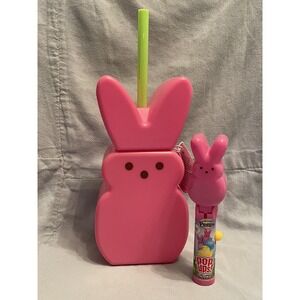 NEW Easter PEEPS Bunny Pink Cup w/Lid & Straw 14 oz by Zak! Designs & Pops Ups
